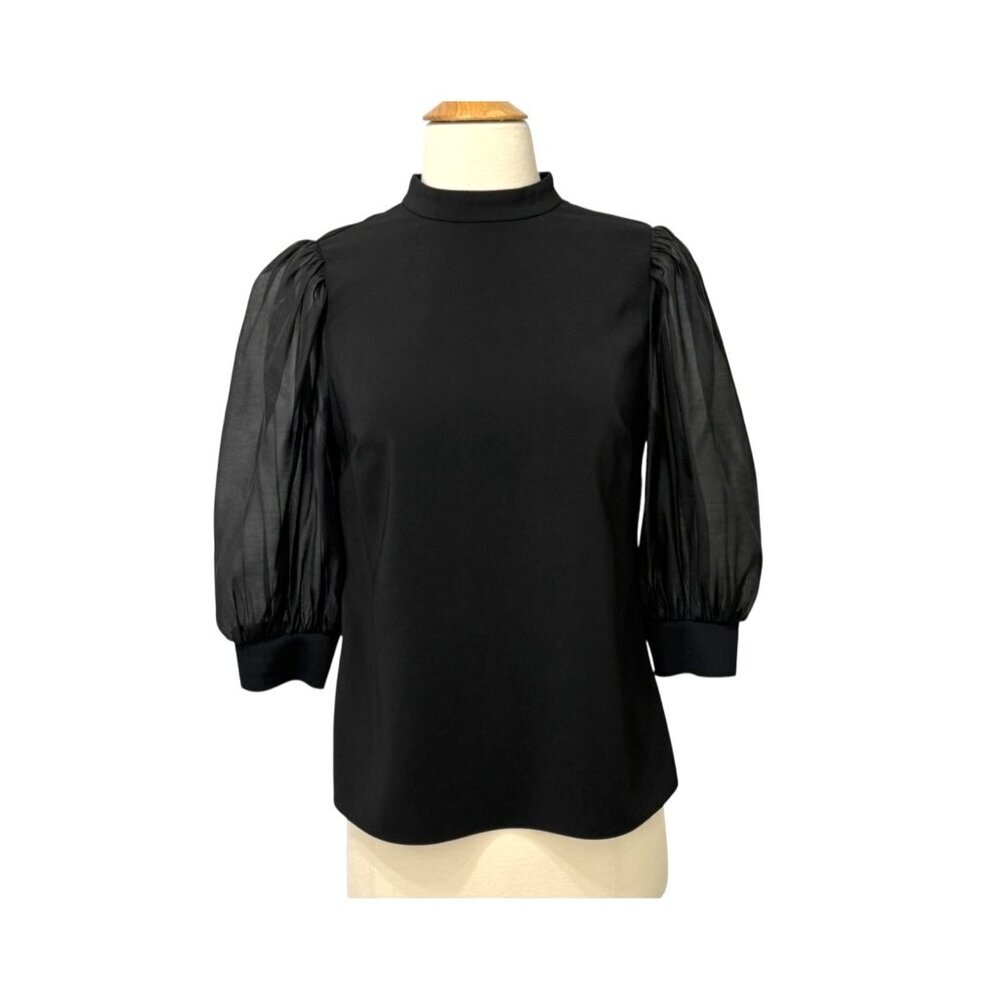 Ted Baker Women's Micaeli Black Organza Volume Sleeve Top Elegant Size 1 / US 4